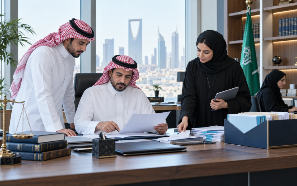 فريق قانوني سعودي يتعاون في تنظيم ملفات القضايا