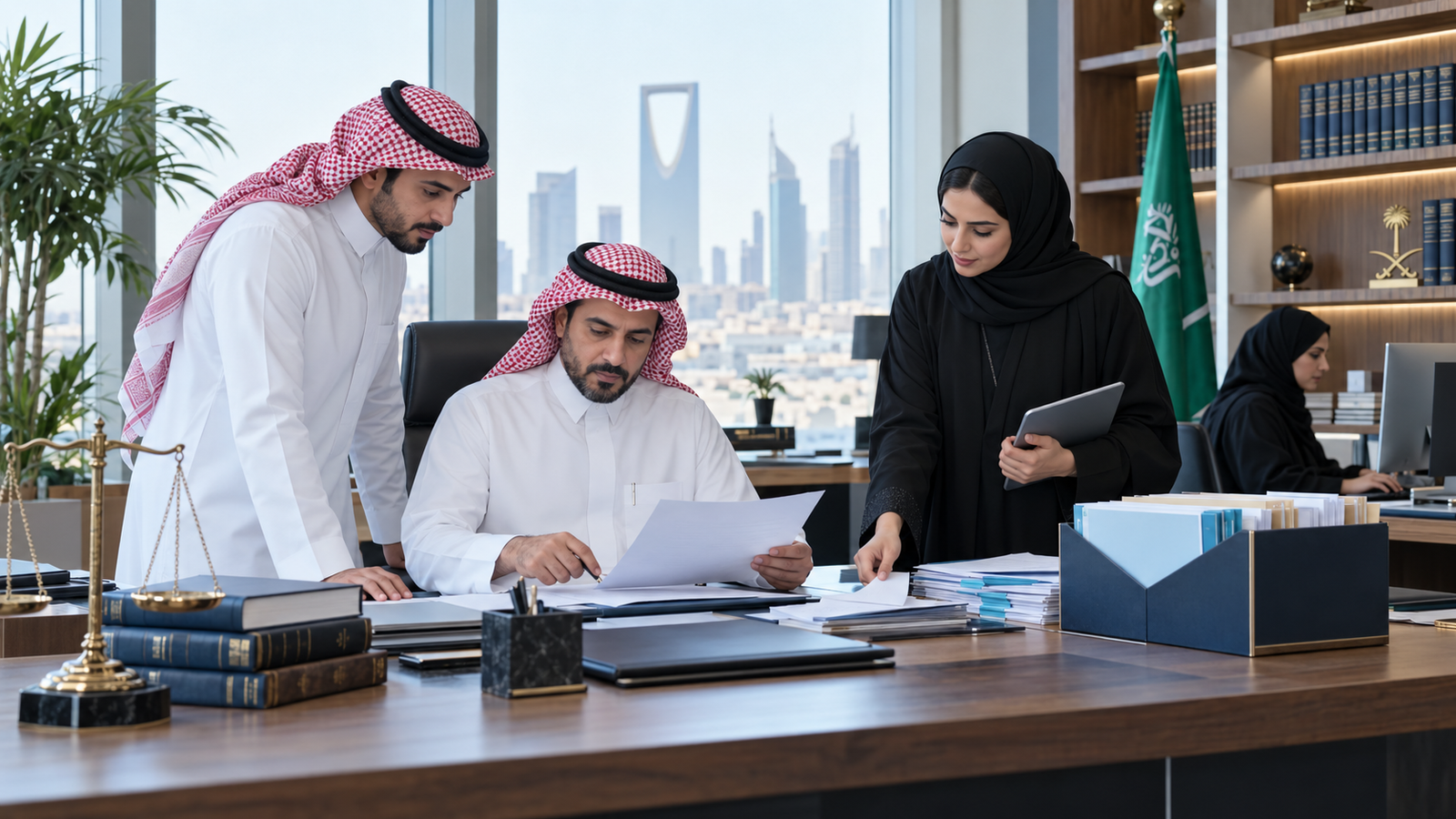 فريق قانوني سعودي يتعاون في تنظيم ملفات القضايا